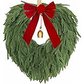 AMORISE 24" Norfolk Pine Wreath, Artificial Christmas Wreaths, Real Touch Green Winter Garland for Front Door Wall Indoor Outdoor Christmas Holiday Decor, with Bow & Bell, FF12