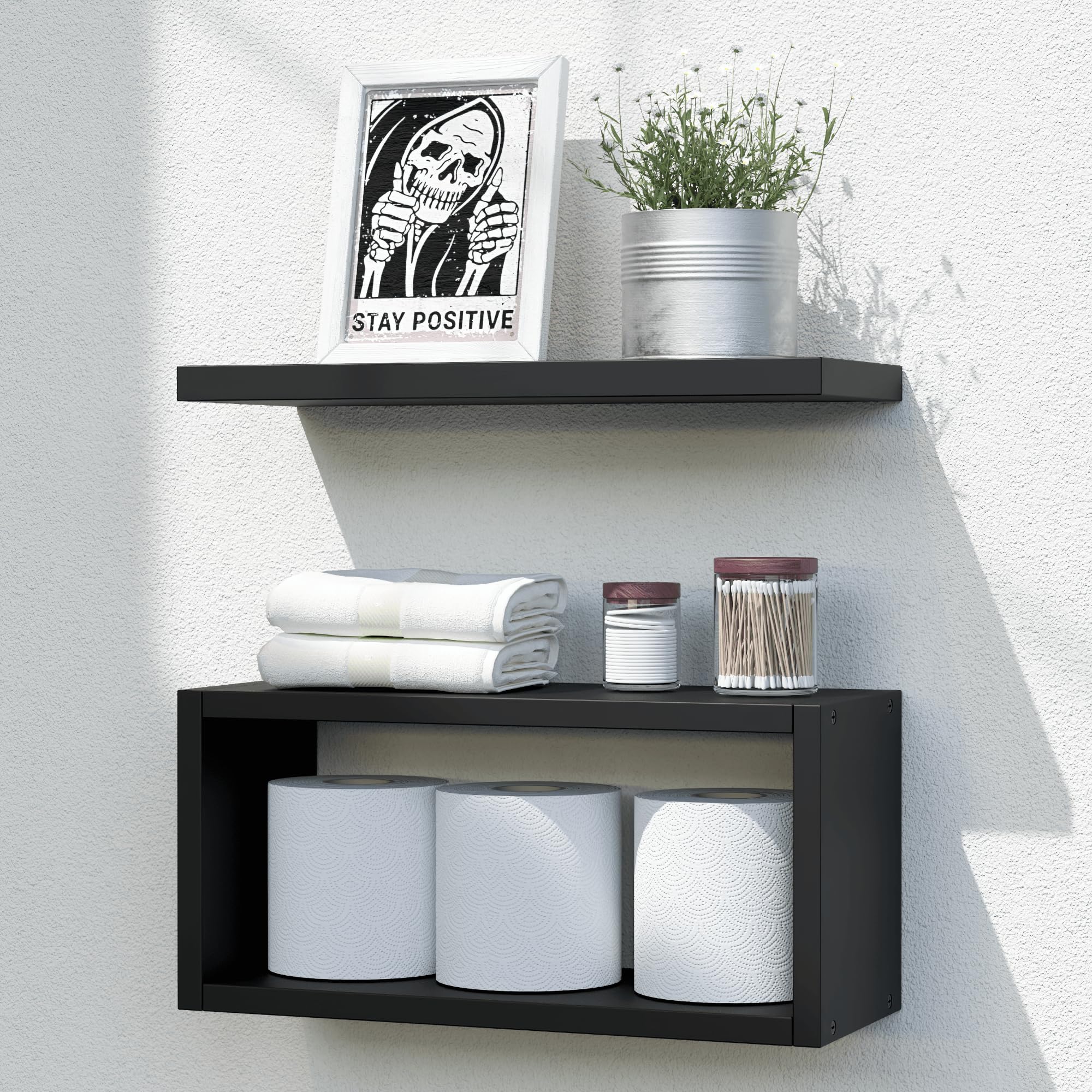 Photo 1 of RICHER HOUSE Floating Shelves Bathroom, Black Floating Shelves for Wall, Above Toilet Bathroom Shelves, Wall Mounted Hanging Shelves for Bedroom, Kitchen, Living Room Decor - Black