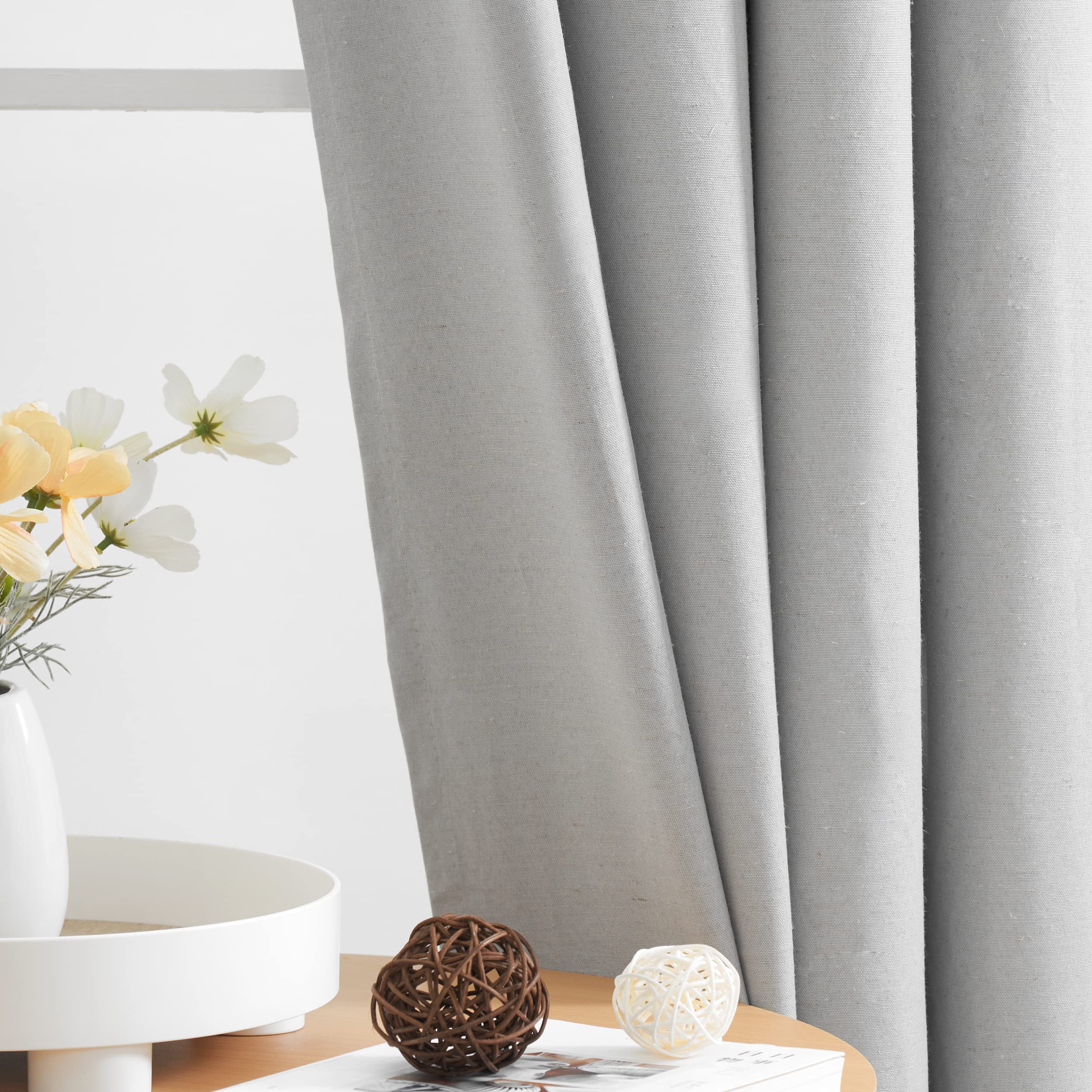 Grey Blackout Curtains for Bedroom Living Room 52 x 72 Inch Drop Grey Linen Look Blackout Curtain Set with White Coating Solid Thermal Insulated Energy Saving Eyelet Curtain Drapes 2 Panels — image 1