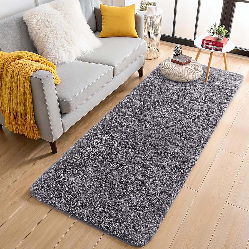 Aspire Homeware Grey Area Rug 60cm x 220cm Non Slip Thick Shaggy Runner