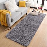 Aspire Homeware Grey Area Rug 60cm x 220cm Non Slip Thick Shaggy Runner