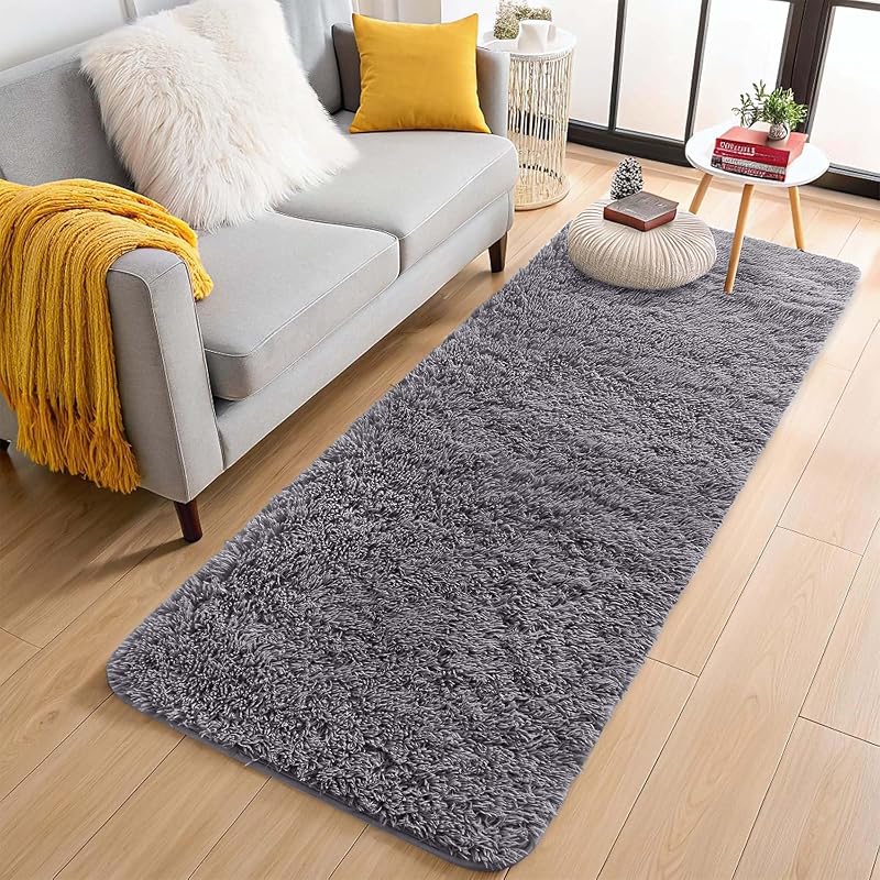 Aspire Homeware Grey Area Rug 60cm x 220cm Non Slip Thick Shaggy Runner