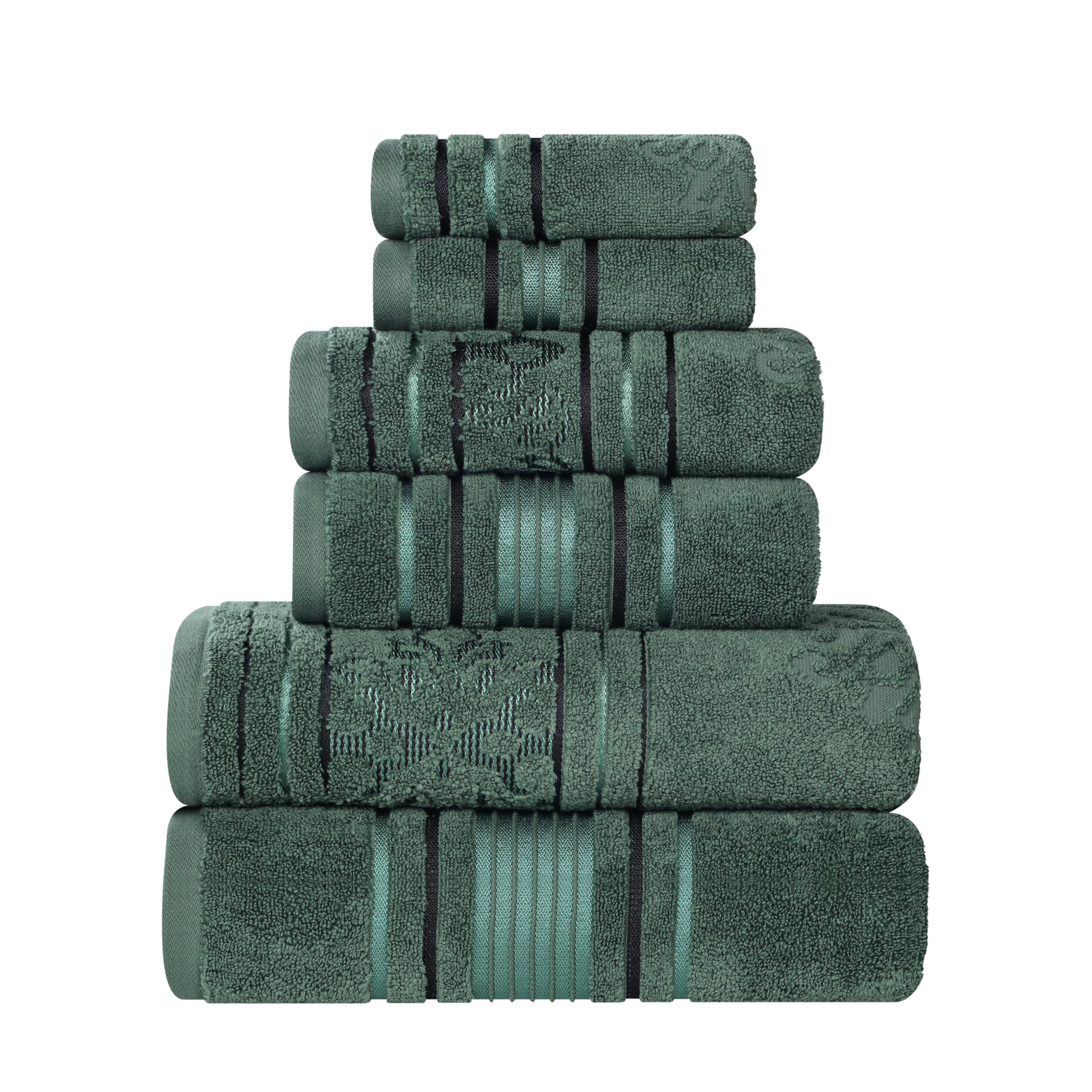 Superior Cotton 6 Piece Assorted Floral Towel Set, 2 Bath, 2 Hand, 2 Washcloth/Face Towels, Quick Dry, Home Essentials, Shower, Spa, Luxury Plush Soft Absorbent Towels, Zero Twist, Forest Green