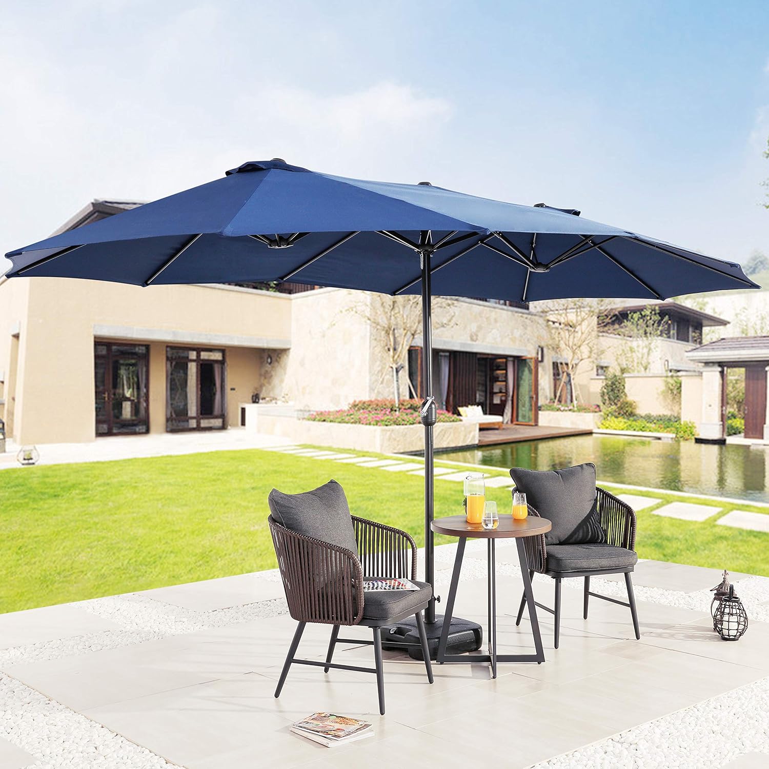 Amazon Com Patiofestival 15f Patio Umbrella Outdoor Double Side Garden Table Umbrella Non Fading Top With Crank Open And Close System For Lawn Deck Backyard And Pool Garden Outdoor