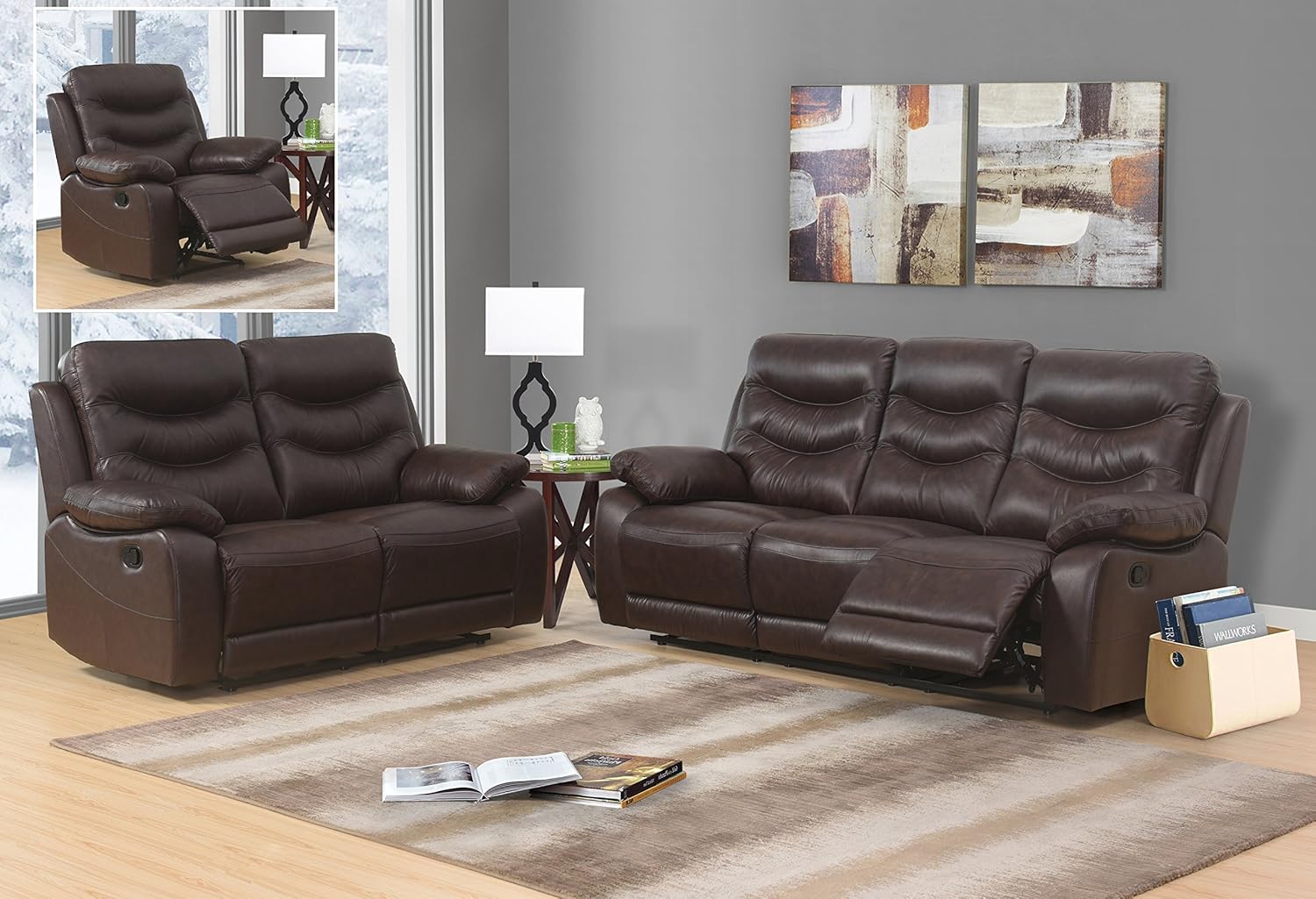 SC Furniture Ltd Brown High Grade Genuine Leather Manual Reclining 3