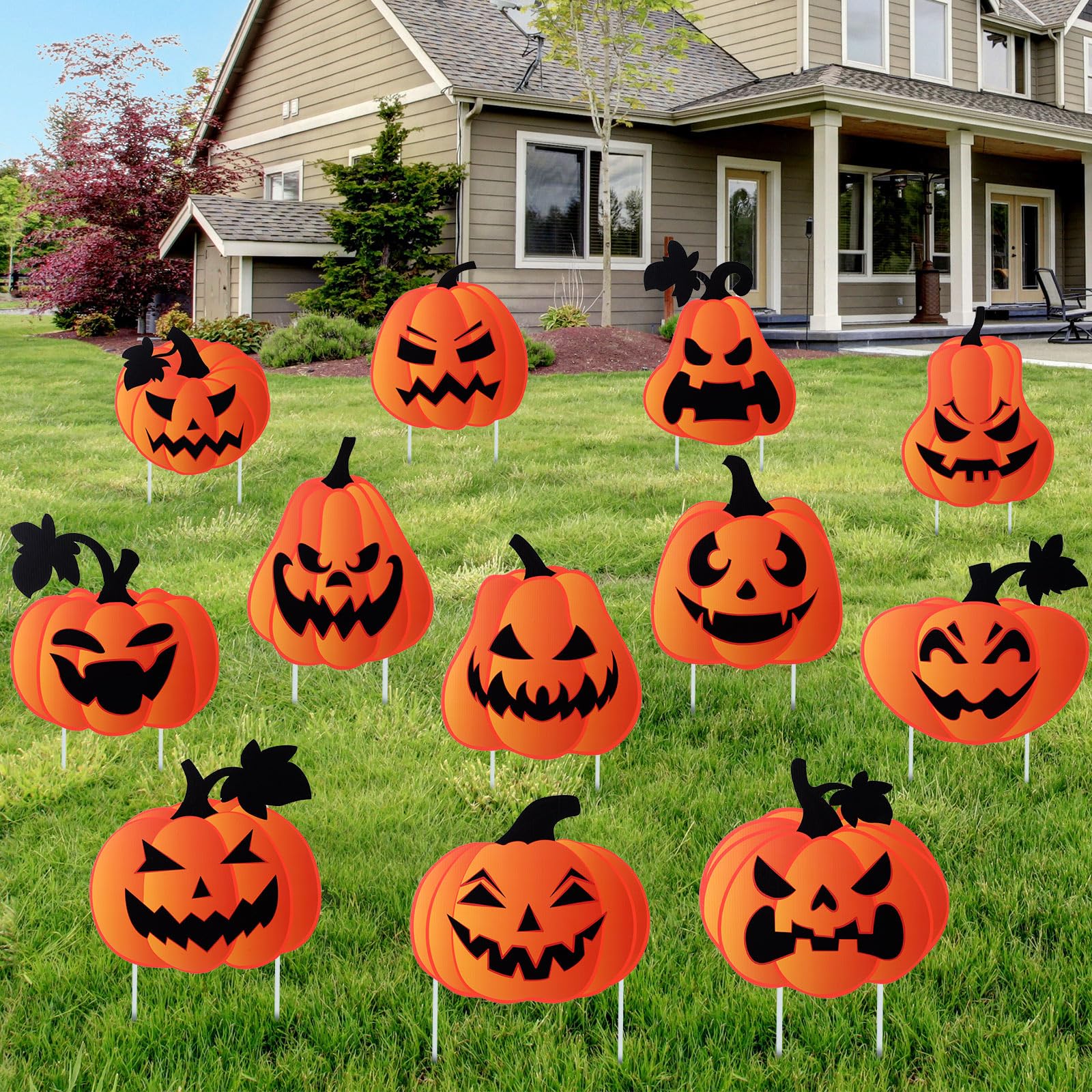 Photo 1 of Barydat 12 Pcs Halloween Yard Signs Pumpkin Yard Stakes Decoration Outdoor Decorations with Stakes for Halloween Outdoor Lawn Garden Prop Home Party Decor