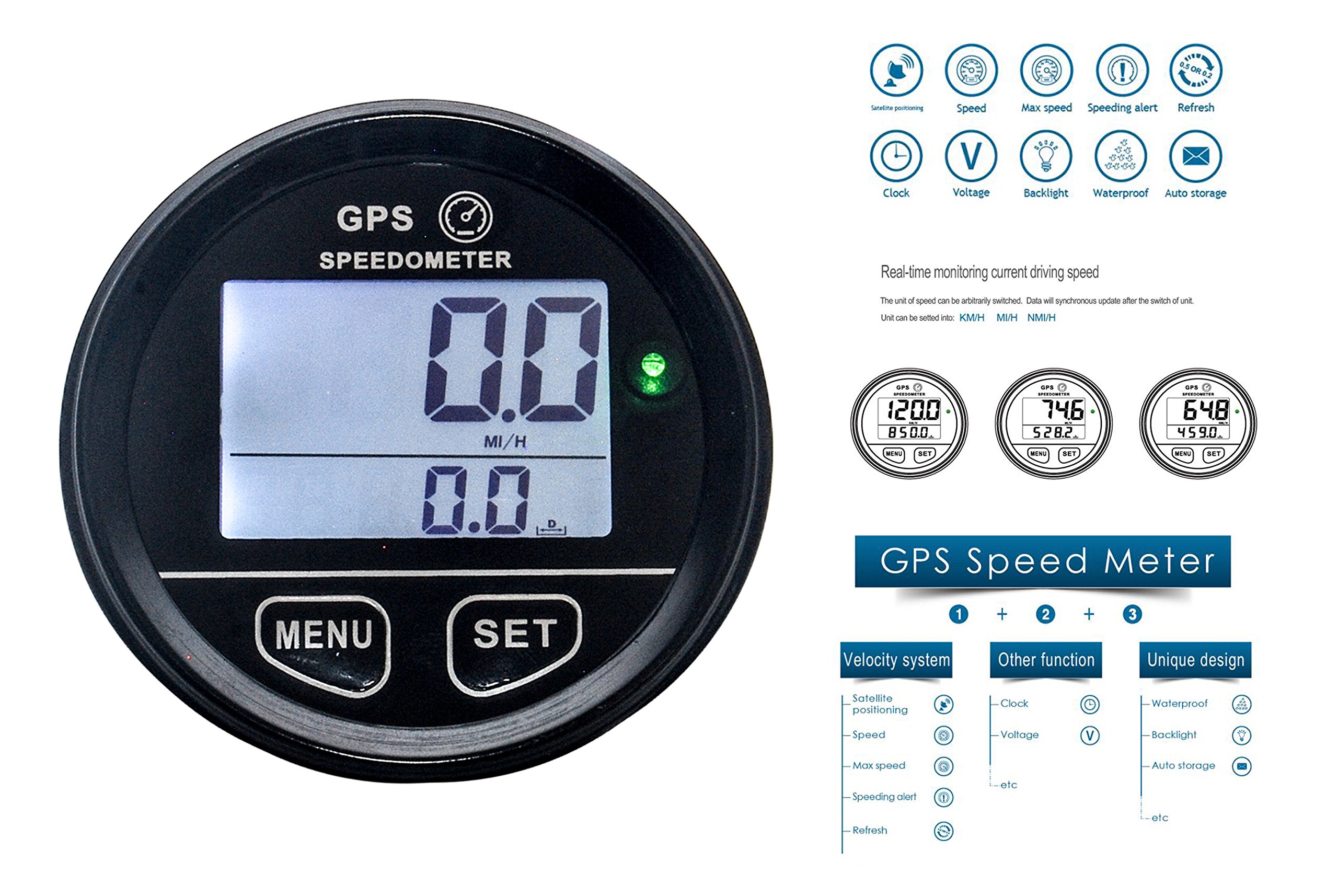 OZUSA GPS Speedometer 60mm Gauge Odometer Battery Meter Digital Dash