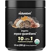 NatureBell Organic Mushroom Powder, 10oz | 10-in-1 Adaptogenic Blend with Lion’s Mane, Reishi, Shiitake, Chaga & More | Great for Coffee, Smoothies & Recipes