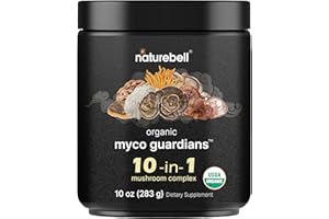 NatureBell Organic Mushroom Powder, 10oz | 10-in-1 Adaptogenic Blend with Lion’s Mane, Reishi, Shiitake, Chaga & More | Great for Coffee, Smoothies & Recipes