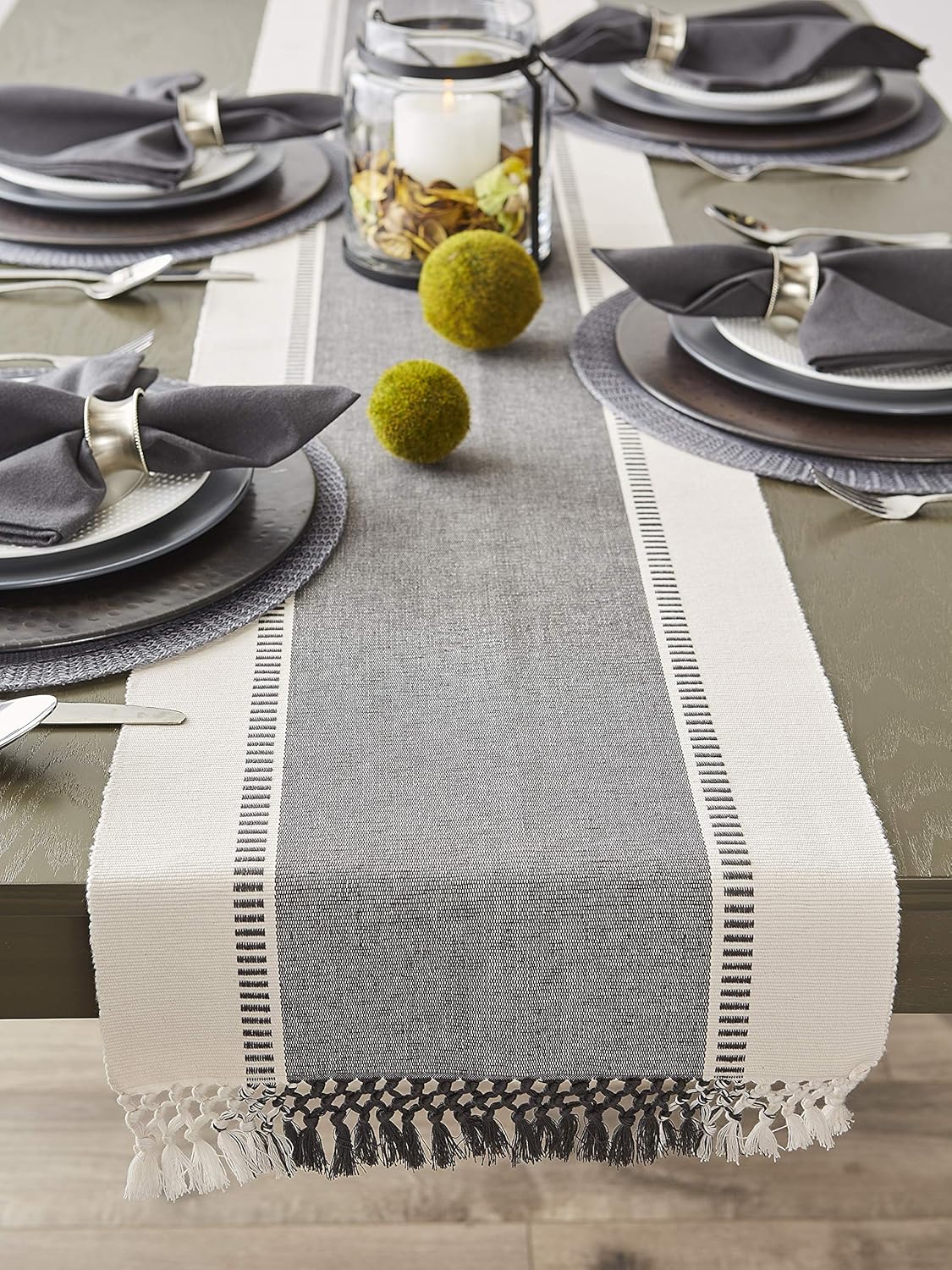 DII Dobby Stripe Woven Table Runner, 13x72, Mineral Gray: Home & Kitchen