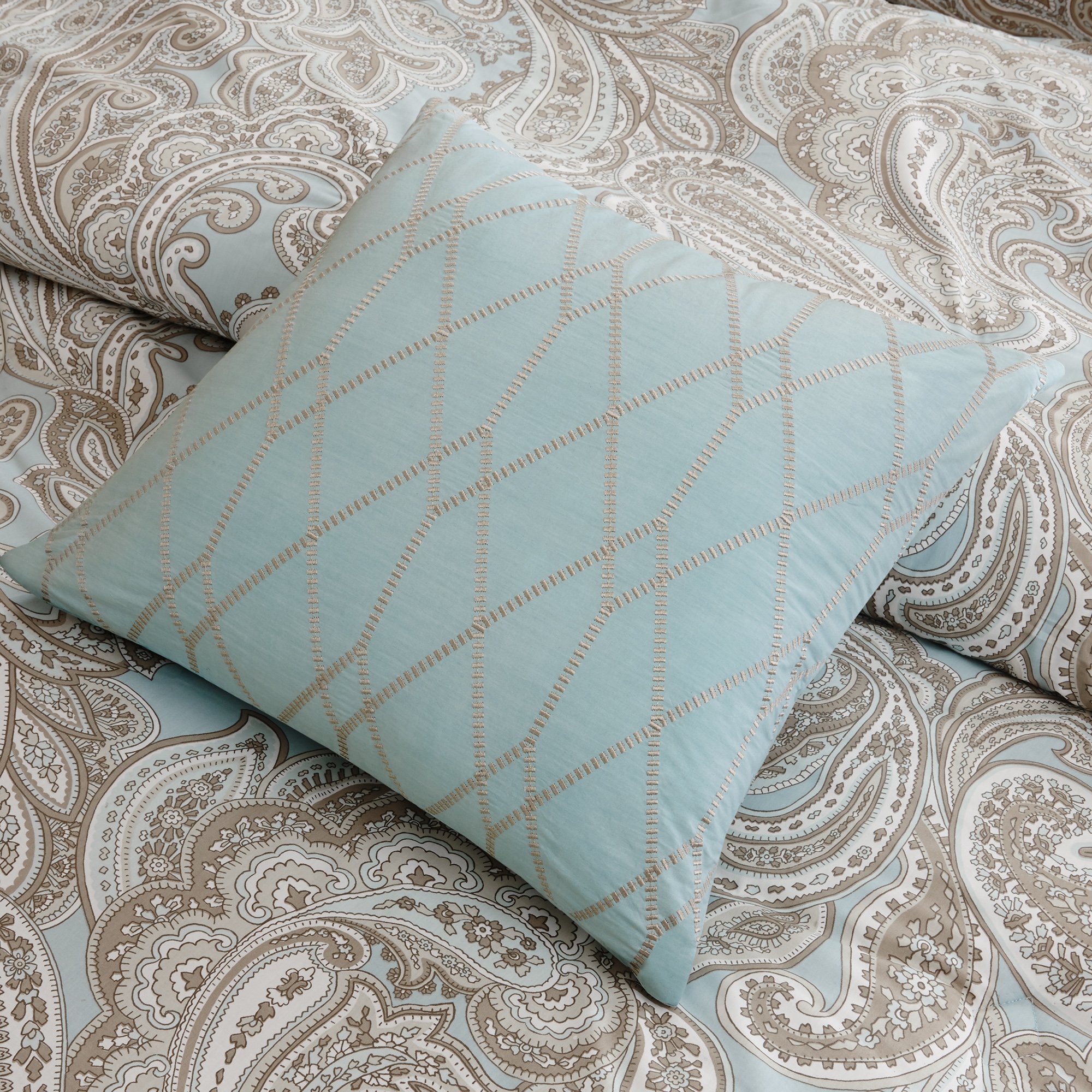 Madison Park Pure Ronan King/Cal King Size Bed Comforter Set - Teal, Paisley – 5 Pieces Bedding Sets – 100% Cotton Bedroom Comforters