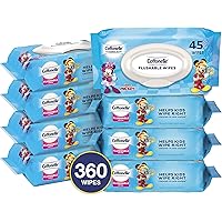 Cottonelle Flushable Wipes for Kids, 8 Flip-Top Packs, 45 Toddler Wipes per Pack (360 Wipes Total)