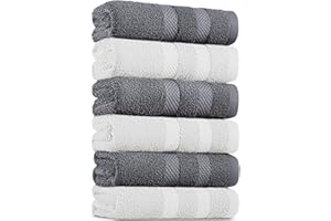 BELADOR Hand Towels 6-Pack - Premium Soft Cotton Hand Towels for Bathroom - Quick-Dry & Absorbent Hand & Face Towel Set | White & Gray Hand Towels 16"x30"