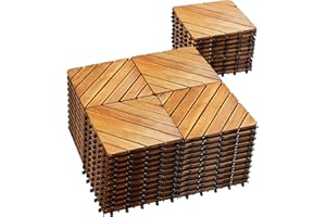 PrimeZone 54 PCS Solid Acacia Wood Interlocking Patio Deck Tiles - 12" x 12" Indoor Outdoor Waterproof Flooring Tiles for Balcony, Backyard & Poolside, All Weather Use, Natural Wood, Diagonal