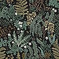 Black Forest Peel and Stick Wallpaper, Green Golden leaf Contact Paper 17.5" x 118", Botanical Jungle Wall Paper Murals Removable Self Adhesive Waterproof for Room Walls Shelves Cabinet Drawer Table