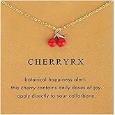 Mikovivi Cherry Pendant Necklace, Sweet Cherry Fruit Gold Chain with Encouraging Card Dose of Joy Jewelry for Women Her Positive Gift