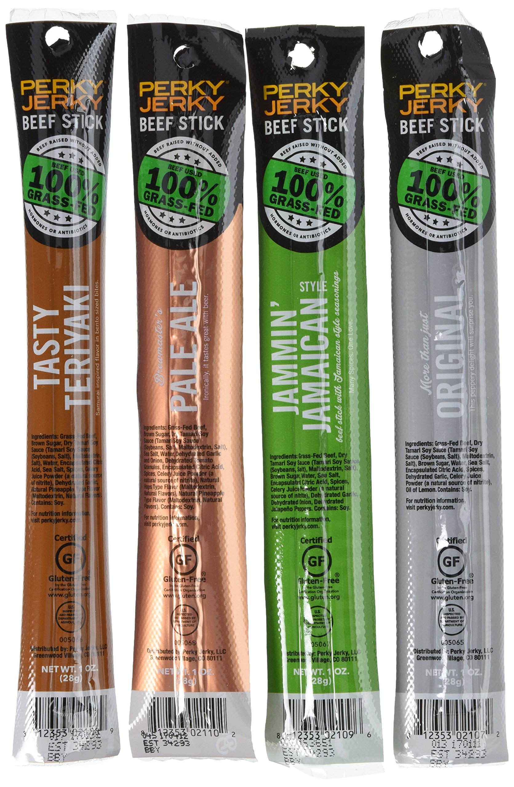 Perky Jerky Grass Fed Beef Stick Variety Pack - 16 Count -  Variety Pack