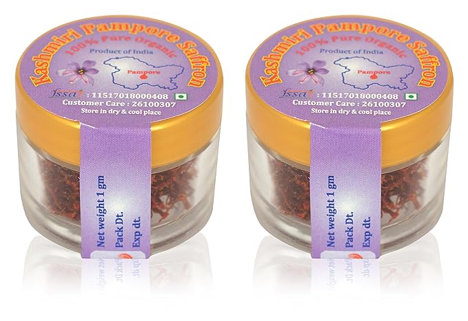Kashmiri Pampore Organic Saffron Organic Saffron, 2 X 1 g