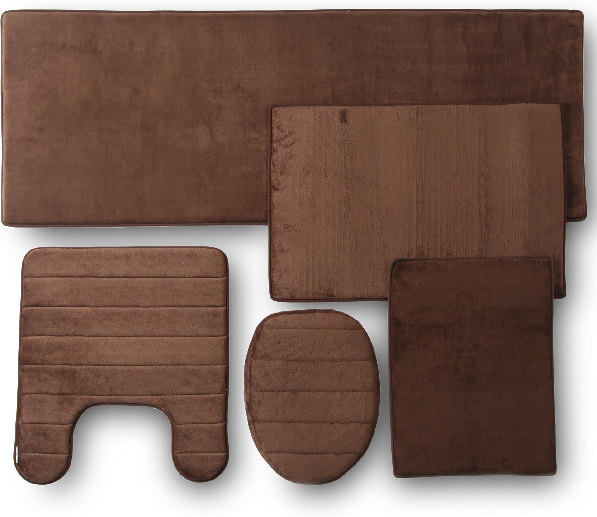 Townhouse Rugs 5PC Memory Foam Bathroom Set Combo - Chocolate