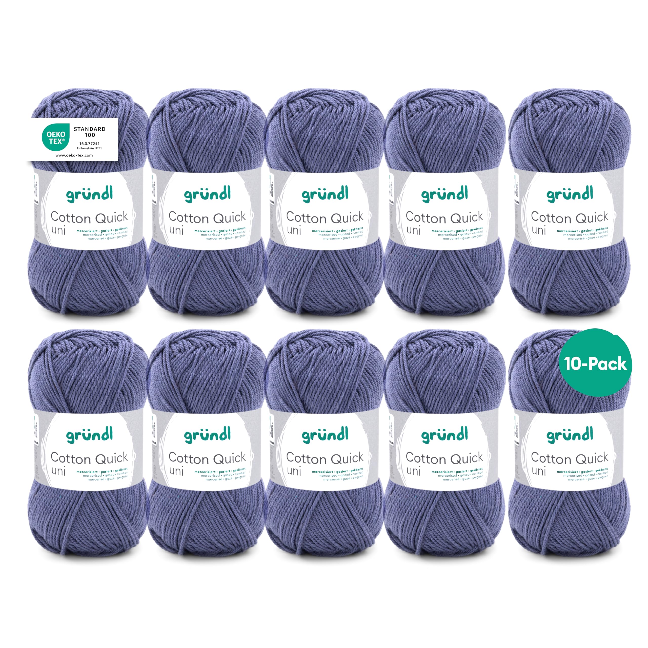 Gründl Cotton Quick Plain Value Pack 10 50g Balls (Heavy Duty Wool, Easy Care Washable 100% Cotton Thread, 50g/125m, 3-4, 10 x 50g)