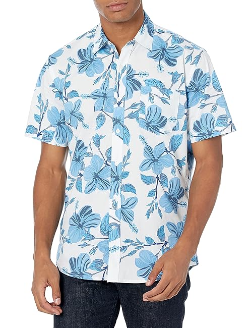 Amazon Essentials Men's Regular-Fit Short-Sleeve Print Shirt, Blue Floral Print, X-Large