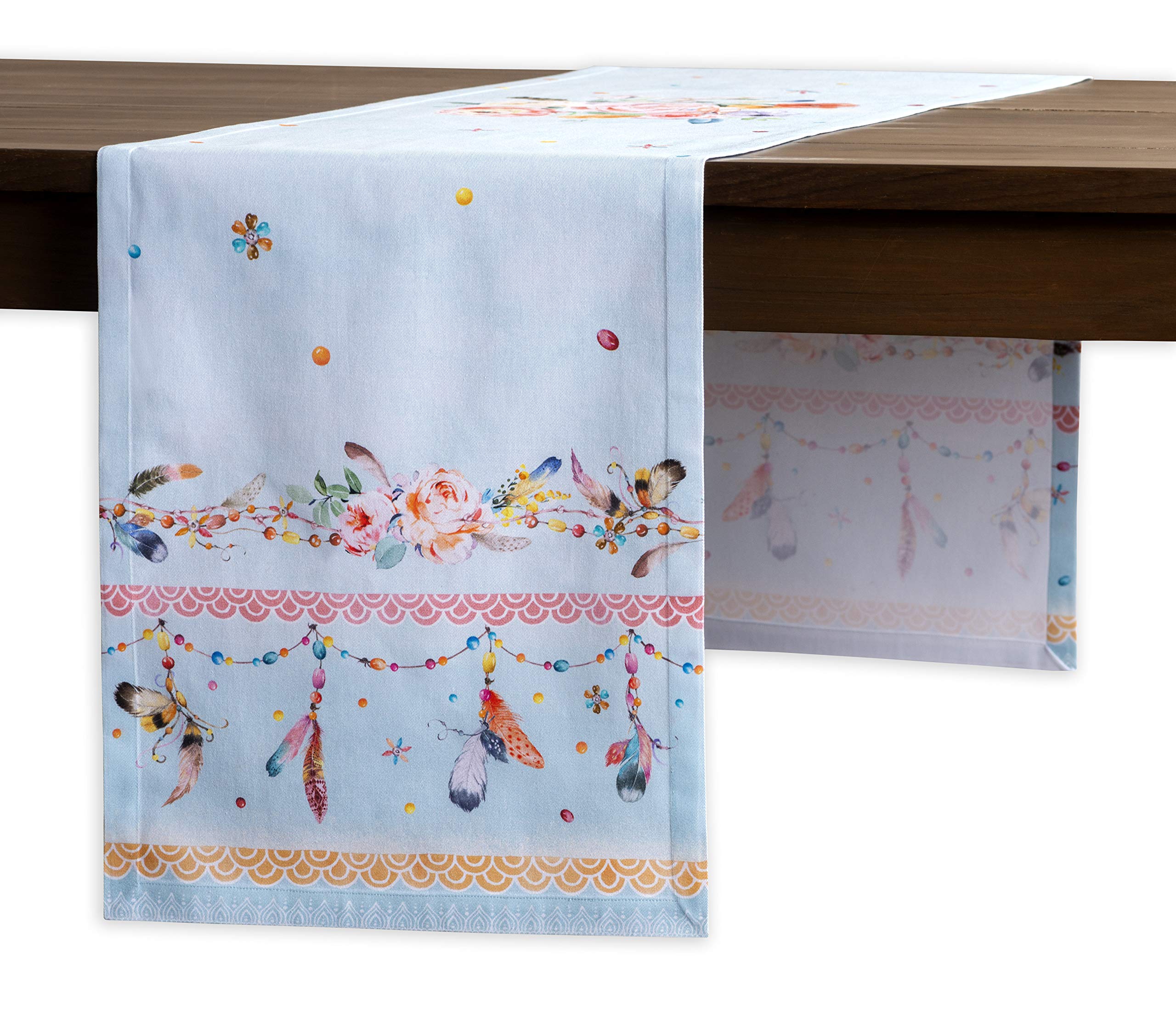 Maison d' Hermine Table runner 100% Cotton Single Layer Table Runners 230 CM long for Home Kitchen Dining Party Wedding Bridal Shower Gifts for Mothers Day (Ibiza - Blue, 37 cm x 230 cm)