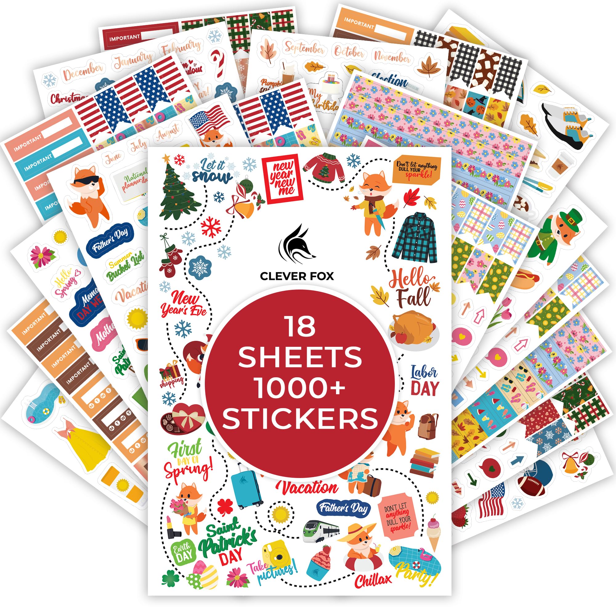 Photo 1 of Clever Fox Seasonal Planner Stickers – 600+ Month, Holiday, Washi Tape & Seasons Stickers for Monthly Journal & Calendar – 18 Sheets (Seasonal Pack)