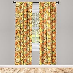 Lunarable Pumpkin Window Curtains, Hand Drawn