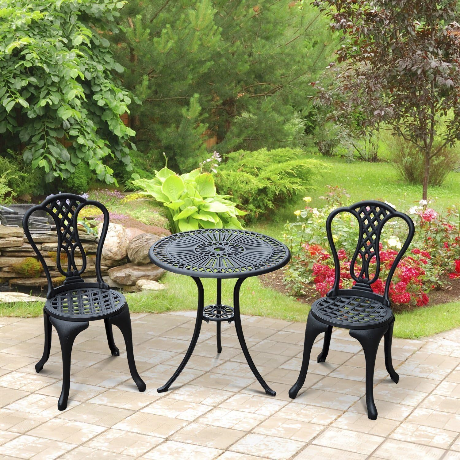 Outsunny 3pc Antique Garden Cast Aluminum Café Bistro Set Outdoor