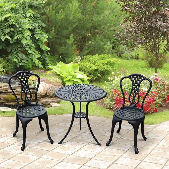 Outsunny 3pc Antique Garden Cast Aluminum Café Bistro Set Outdoor
