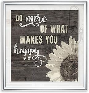 Renditions Gallery Motivational Wall Art Quotes Decor Painting Sunflower Pictures Black Rustic Giclee Prints, 24x24, What Makes You Happy-Color