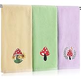 SmoothNovelty 3 Pcs Hand Towels for Bathroom Cute Mushroom Embroidered Decorative Towel 100% Cotton Soft Absorbent Preppy Bathroom Kitchen Decor Bridal Shower Wedding Gift, 13.4 x 29.5 Inch