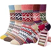 ICEIVY Womens Socks 5 Pairs Wool Warm Cotton Thick Vintage Casual Winter Cabin Crew Fuzzy Socks Gifts For Women