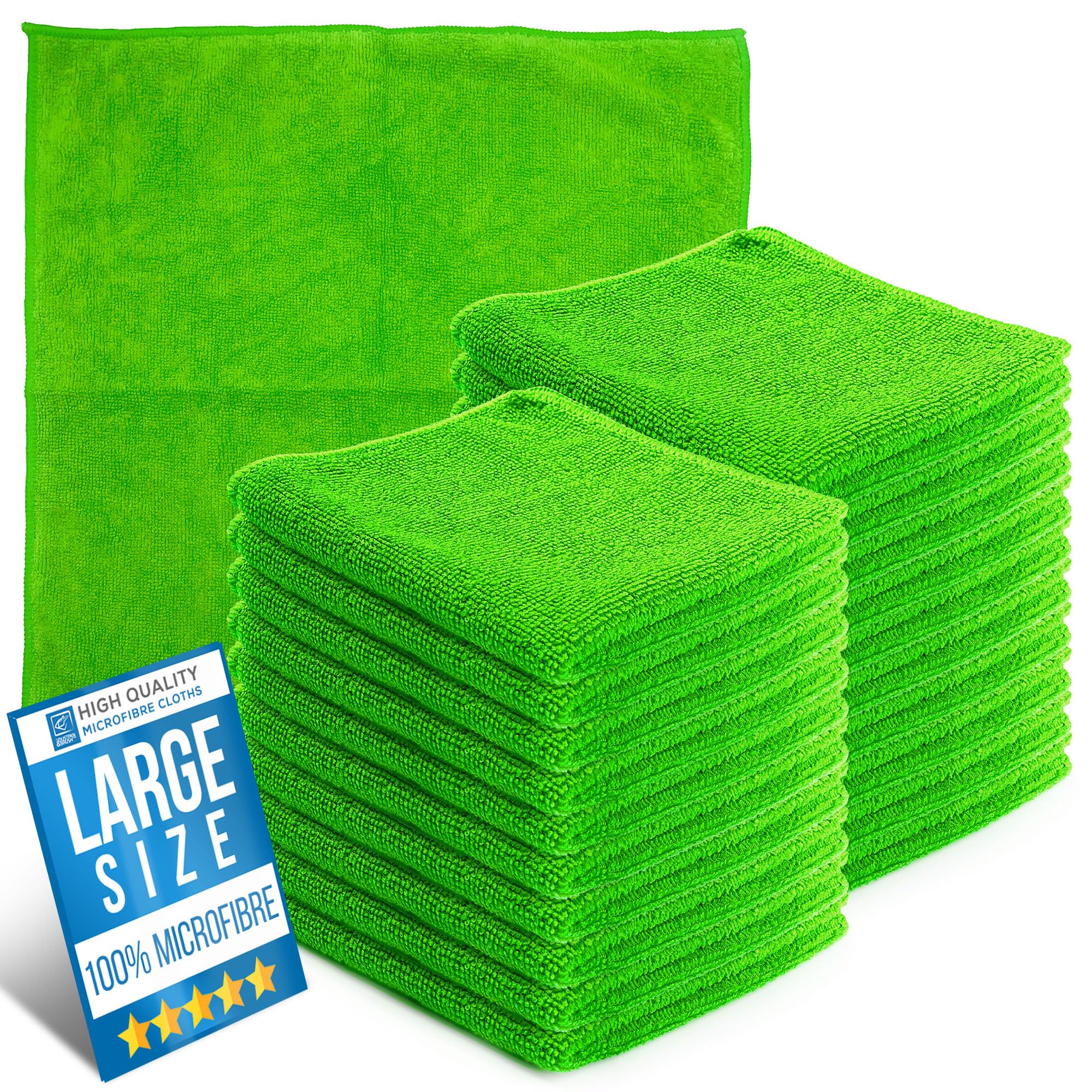 Microfiber Cleaning Cloth, Large Size 40x40cm, Super Absorbent Lint Free Microfibre Cloths Cleaning for Home, Kitchen, Surface, Mirrors, Bathrooms, Motorbike, Car (Green, 20)