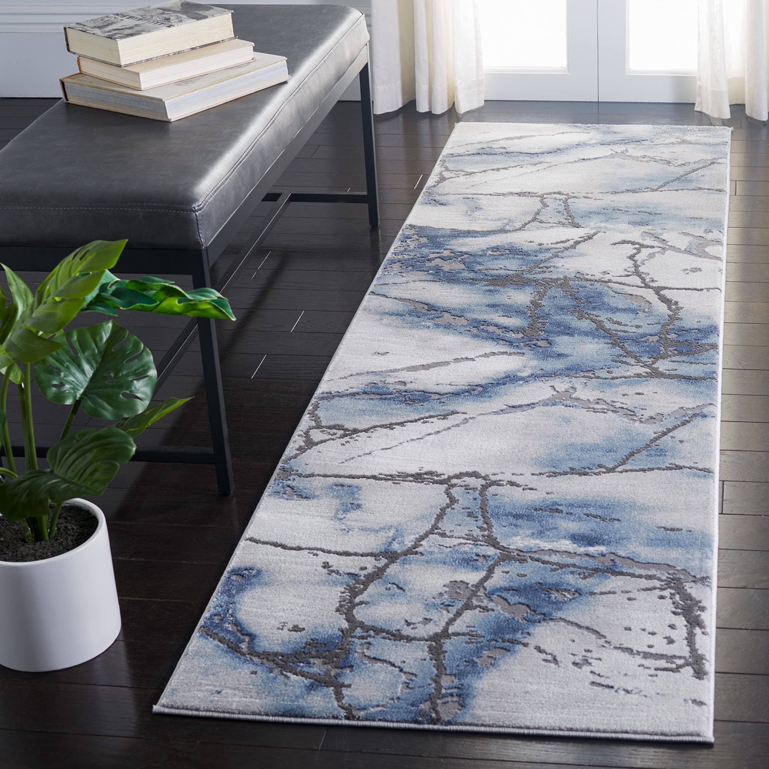 Safavieh Craft Collection Contemporary Rug for Living Room Dining Room Bedroom Short Pile Grey and Blue 27 x 96 Inch