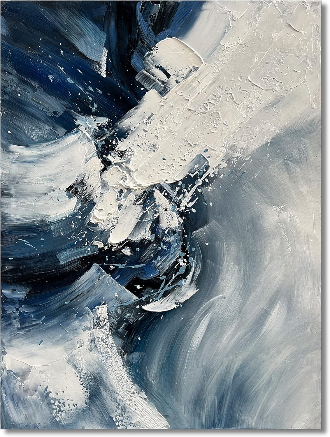 Paintings - Limiyer Art Blue and White Abstract Walls Oil on Canvas Modern Art Hand-painted Home Decor Wall 40x28 Inch