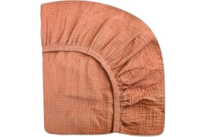 MEOWCARDS Mini Crib Sheets for Baby Boy Girl, Neutral Mini Crib Mattress Sheet 24" x 38", Muslin Nursery Bedding Soft and Breathable Comfort (Mini Crib Sheet, Brick)