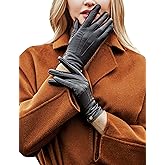 YISEVEN Women's Winter Genuine Leather Gloves Touchscreen Three Points