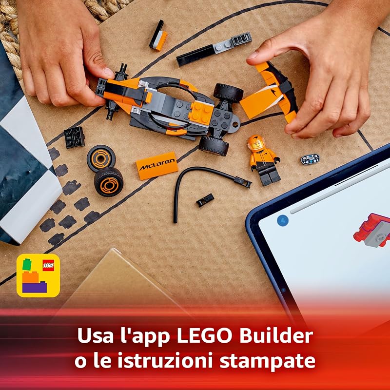 City Pilota e Monoposto McLaren F1 - Modello di Macchina Giocattolo da Formula 1 con Minifigure - Idea Regalo per Bambini e Bambine da 6 Anni in su o per Adulti Fan delle Auto da Corsa - 60442