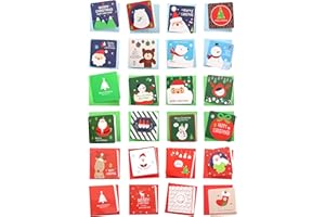 Rayker 24 Pack RQKER Mini Christmas Greeting Cards & Envelopes, Cute Stweety Small Size 3“ x 3" Merry Christmas Greeting Cards Festival Colors (Pack of 24)