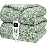 blunique Heated Blanket Electric Blanket Throw - Fast Heating Blanket Throw Double Sided Sherpa Ultra Soft Cozy with 6 Heating Levels & 1-4 Hours Auto Off, Mashine Washable, 50 x 60 Inches, Sage