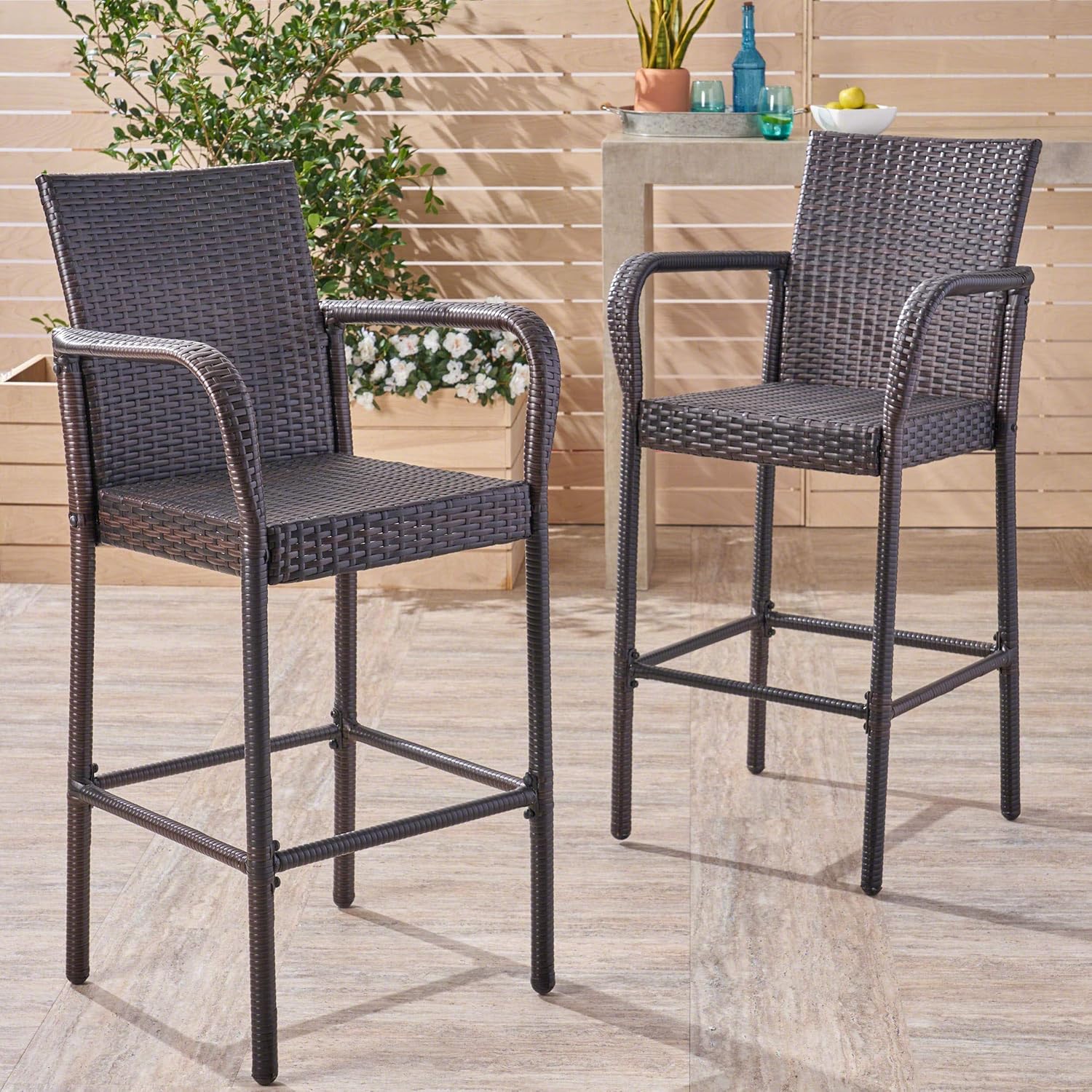 Christopher Knight Home Stewart Outdoor Bar Stool, Set of 2, Brown: Garden & Outdoor