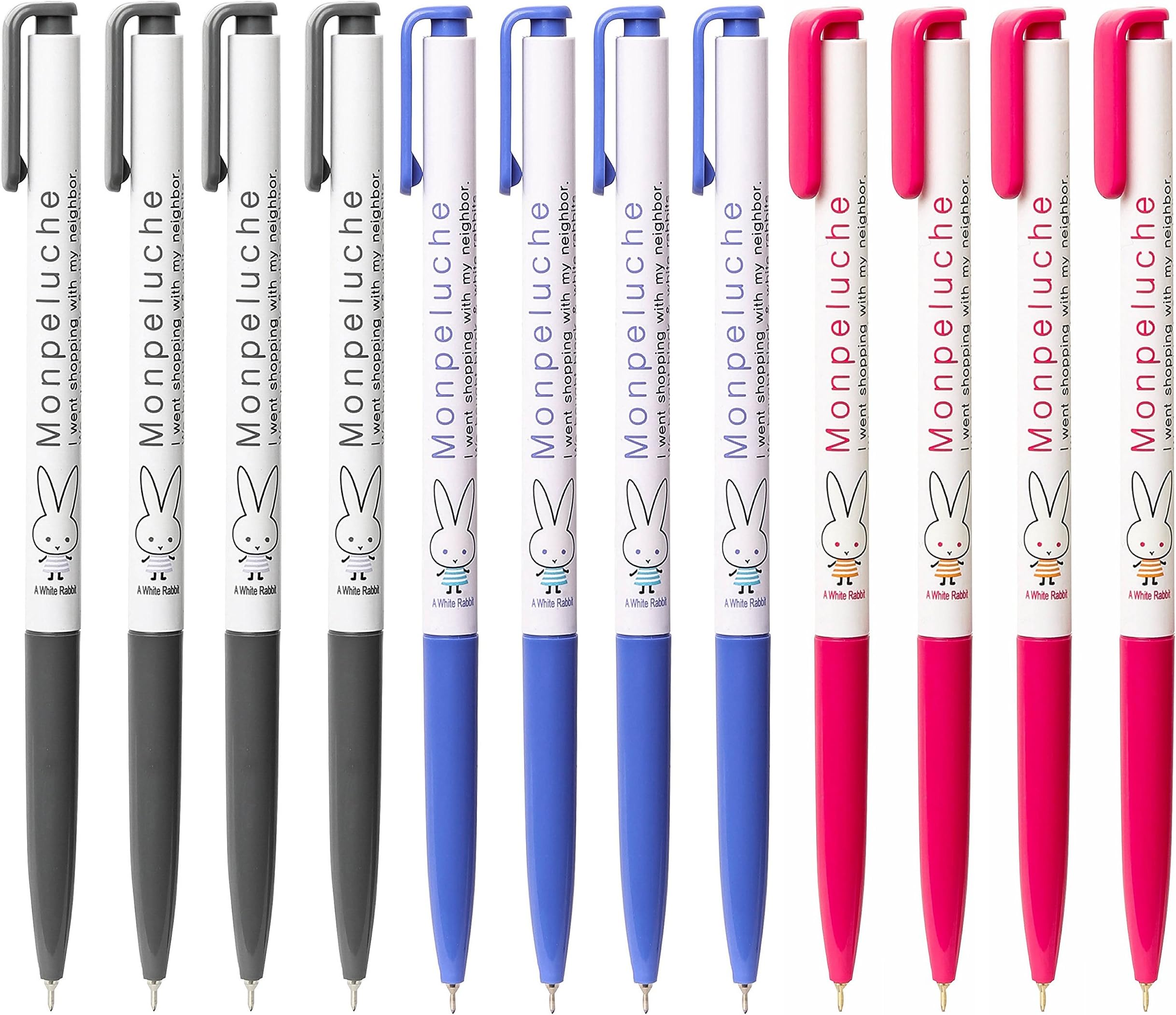 Xeno Shinzi Katoh Monpeluche, 0.38Mm, Slim Ballpoint Pen, Black/Blue/Red (Pack Of 12)