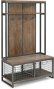 Barnside Metro Hall Tree Constructed of Mixes Media, Gray Metal Frame with Multi-toned Driftwood Finish with Two Large Storage Baskets and Four Hooks