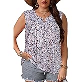 Womens Plus Size Tops Summer Tank Top Loose Fit Sleeveless Shirts Button Oversized Tees Flowy Blouse