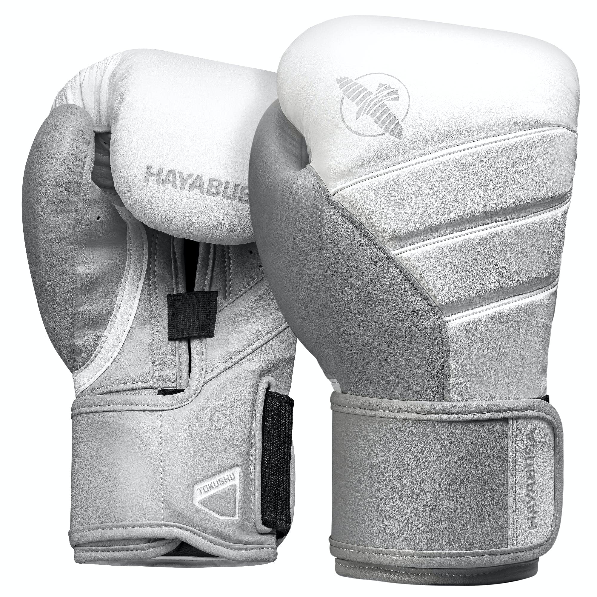 Hayabusa T3 Guantes de boxeo para hombres y mujeres, protección de muñecas y nudillos, cierre de gancho y bucle Dual-X, soporte de muñeca férula, acolchado de espuma de 5 capas - blanco/gris, 10 oz