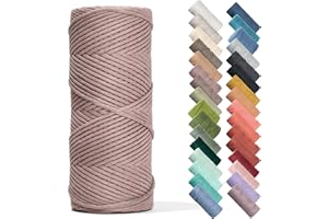 Recycled Cotton Macrame Cord 4mm x 240 Yards – Thick Single Strand Cord Made of Soft Cotton – Colored Macrame Rope Supplies for Decor, Crafts & Plant Wall Hangers by GANXXET, 720 Ft., Mink