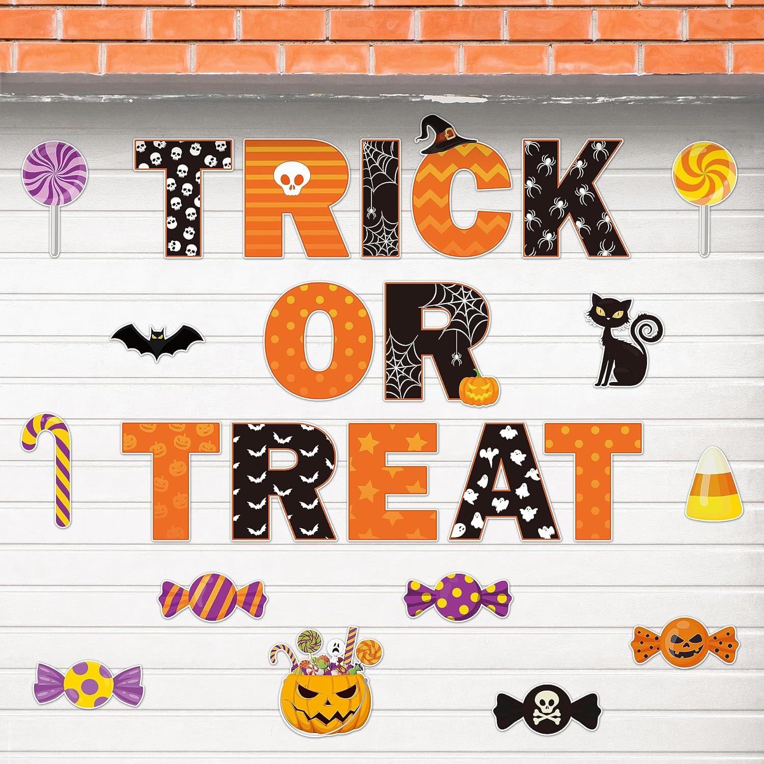 Garage Door Decorations - H1vojoxo 24PCS Halloween Garage Door Decorations Magnets Trick Or Treat Halloween Car Garage Magnets Sticker Pumpkin Candy Bats Cat Refrigerator Mailbox Magnet Decals Garage Door Magnetic Decorative