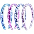 FROG SAC 4 Glitter Headbands for Girls - Sparkly Kids Headband with Comb Teeth, Thin Little Girl Sparkle Head Bands, Confetti Toddler Hairband Hair Accessories, Easter Basket Fillers Stocking Stuffers