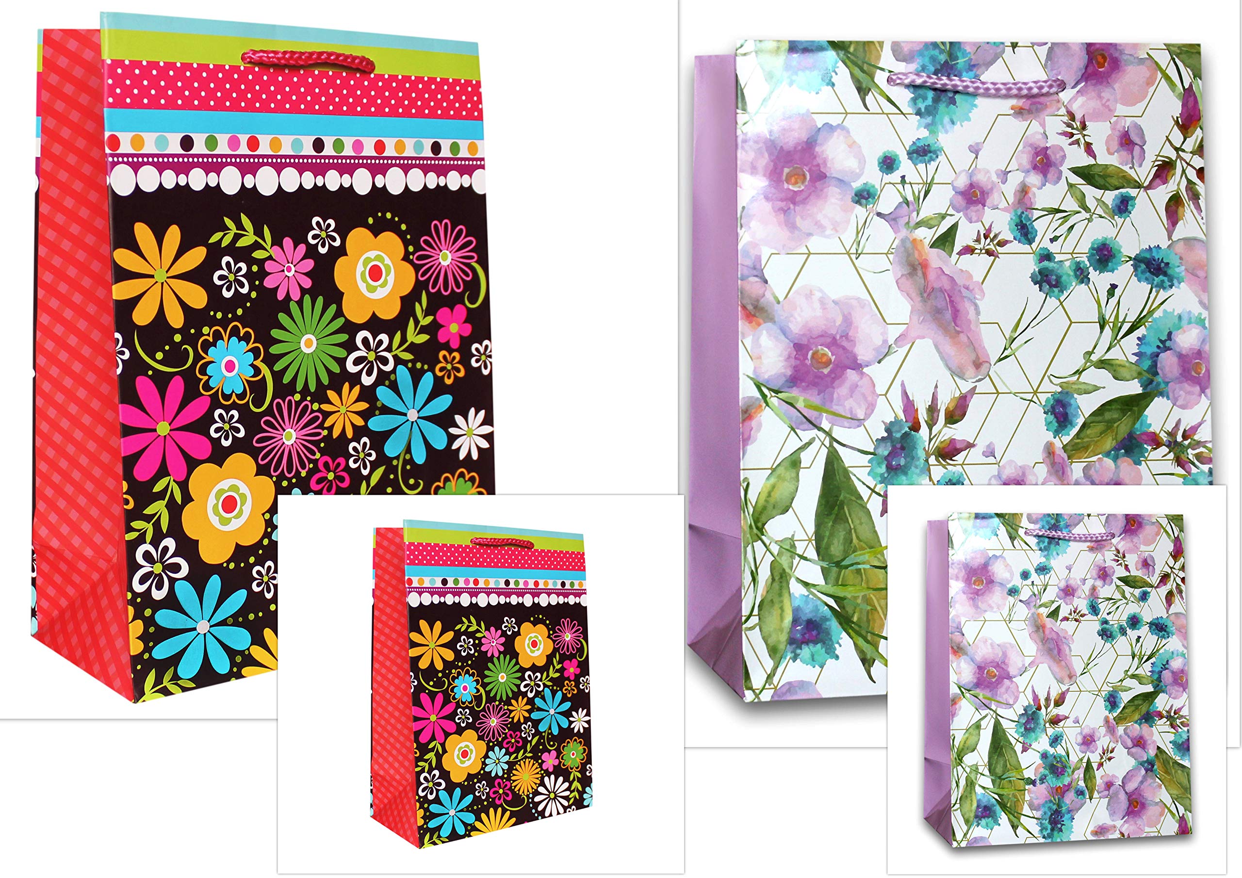 Set of 4 Gift Bags DIN A4 and DIN A5 Gift Bags 18 x 23 x 10 cm and 32 x 26 x 12 cm Birthday Gift Bags Paper 160 g/m2 Gift Packaging Set Combi Large 07